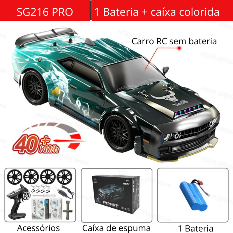 Carro drift RC com faróis LED; luzes de teto LED  velocidade de 70Km/h ou 40km/h com controle remoto