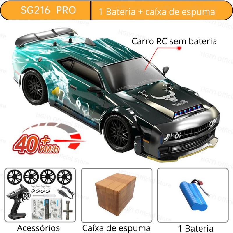 Carro drift RC com faróis LED; luzes de teto LED  velocidade de 70Km/h ou 40km/h com controle remoto