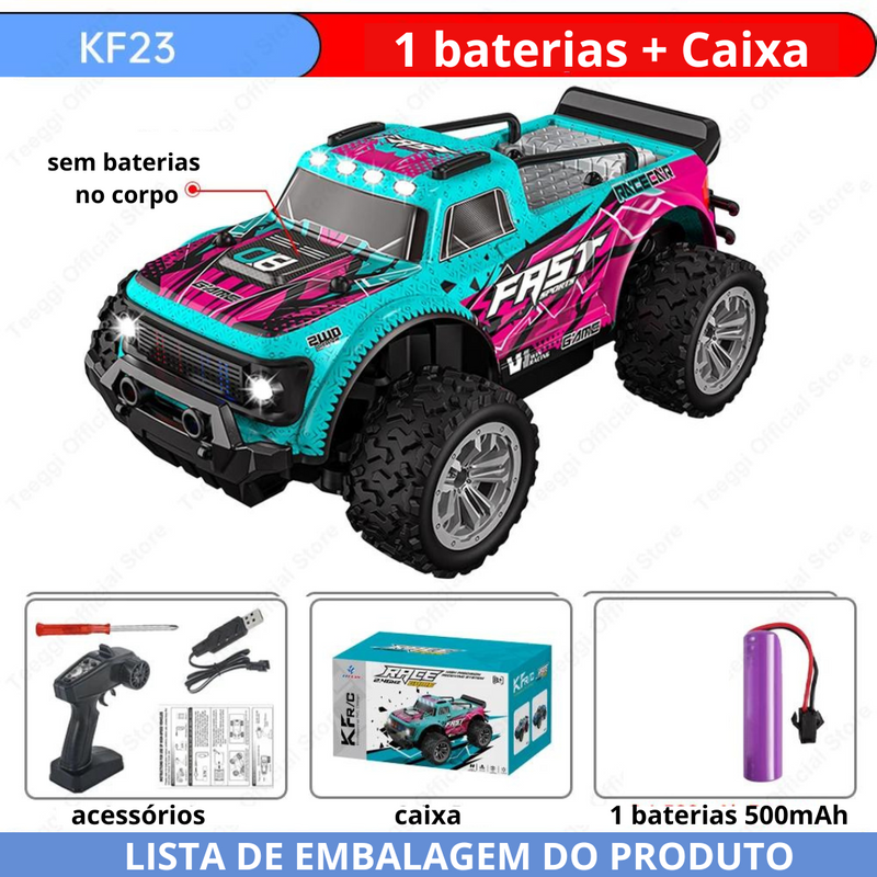 Brinquedo Carro Off-Road KF23 2.4G RC Com Luz LED 2WD KF24 Controle Remoto Escala 1:20