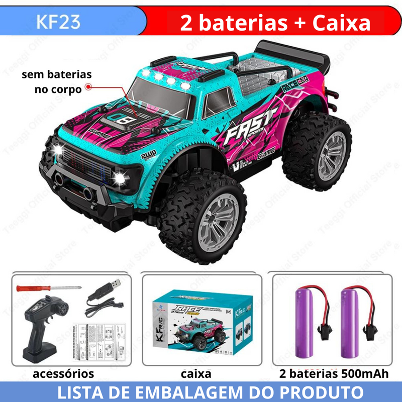 Brinquedo Carro Off-Road KF23 2.4G RC Com Luz LED 2WD KF24 Controle Remoto Escala 1:20