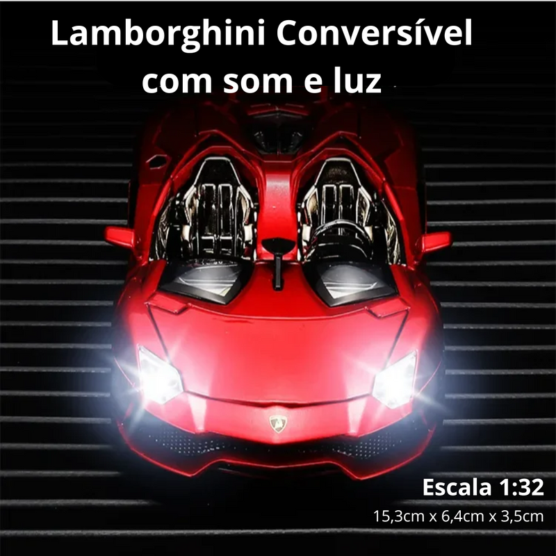 Miniatura Carro Lamborghini Conversível Metal Escala 1:32, Som e Luz