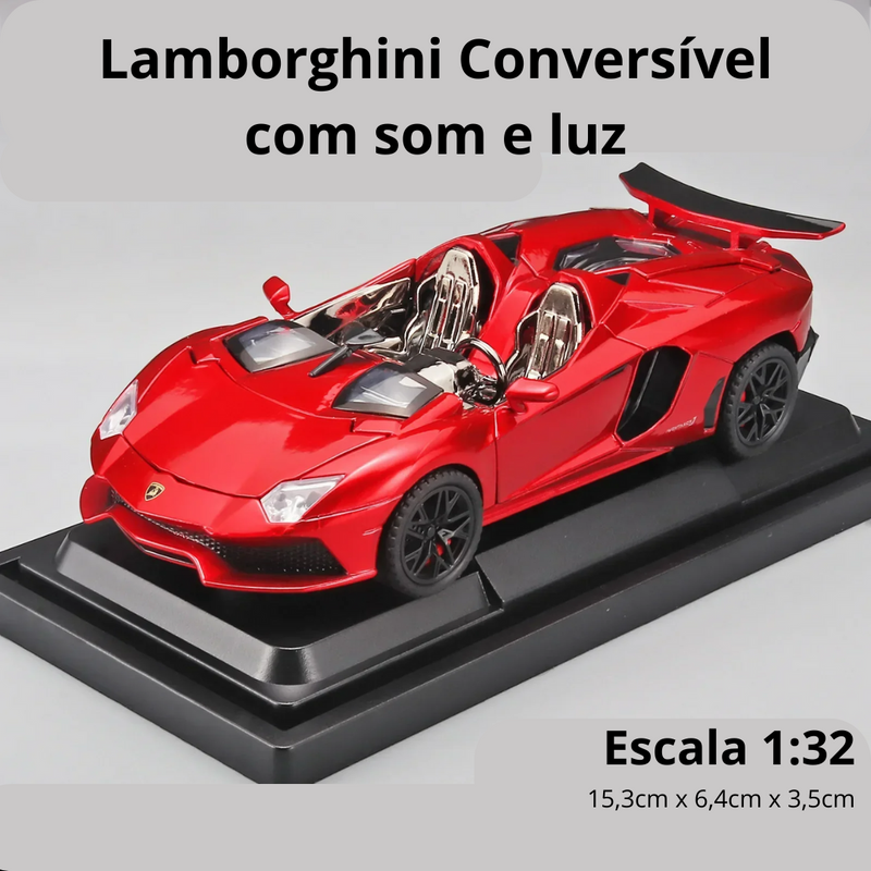 Miniatura Carro Lamborghini Conversível Metal Escala 1:32, Som e Luz