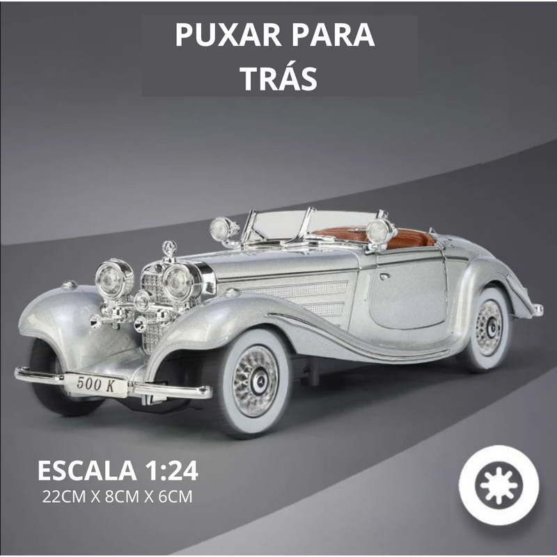 Miniatura Carro Mercedes Benz 500k Classic Vintage Metal com Som e Luz Escala 1:24