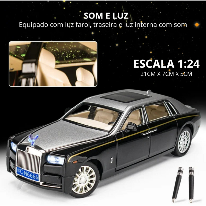 Miniatura Carro Fantasma Rolls Royce Metal Som e Luz Escala 1:24