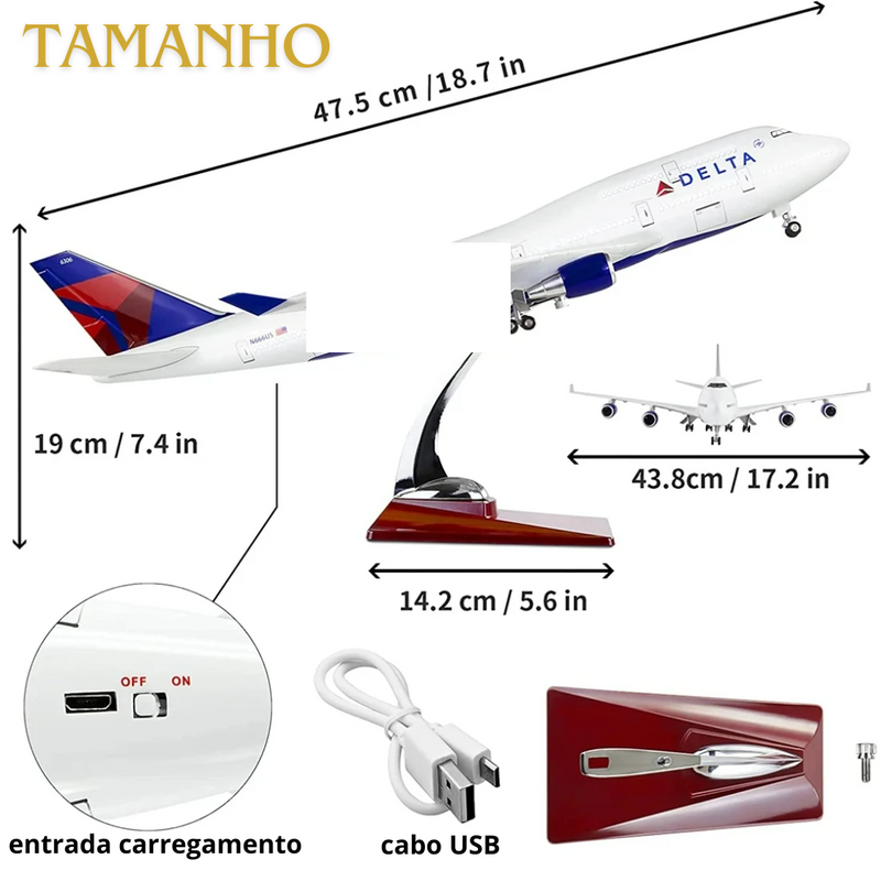 Miniatura Avião Airbus A380 Air France Com Luz LED e Rodas, Escala 1:160