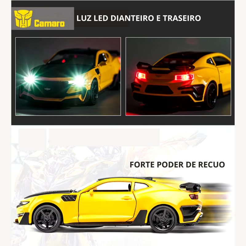 Miniatura Camaro Chevrolet Metal Escala 1:32 Pullback Com Som e Luz Dianteira e Traseira