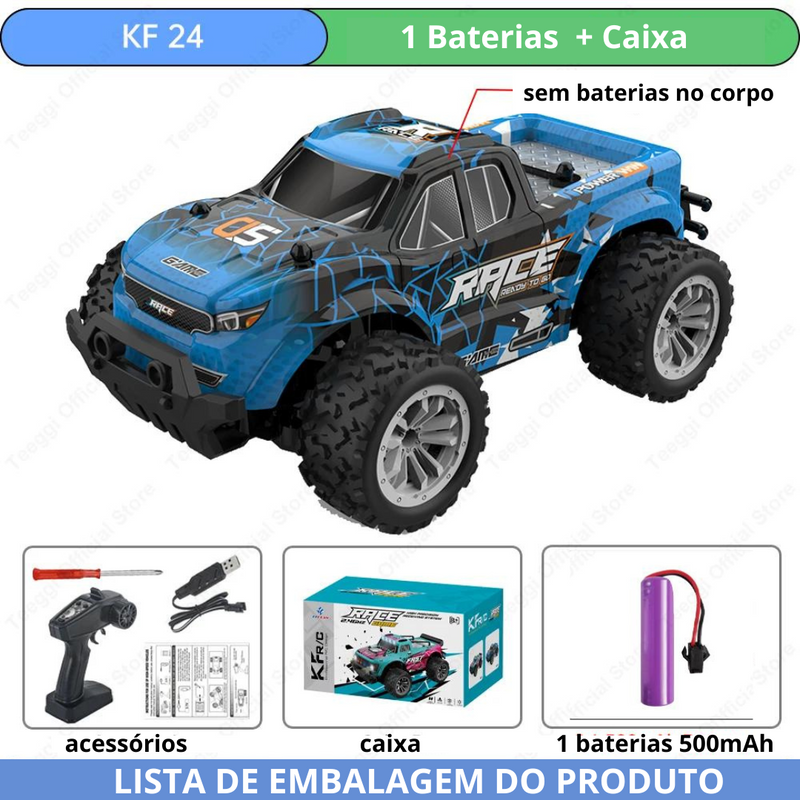 Brinquedo Carro Off-Road KF23 2.4G RC Com Luz LED 2WD KF24 Controle Remoto Escala 1:20