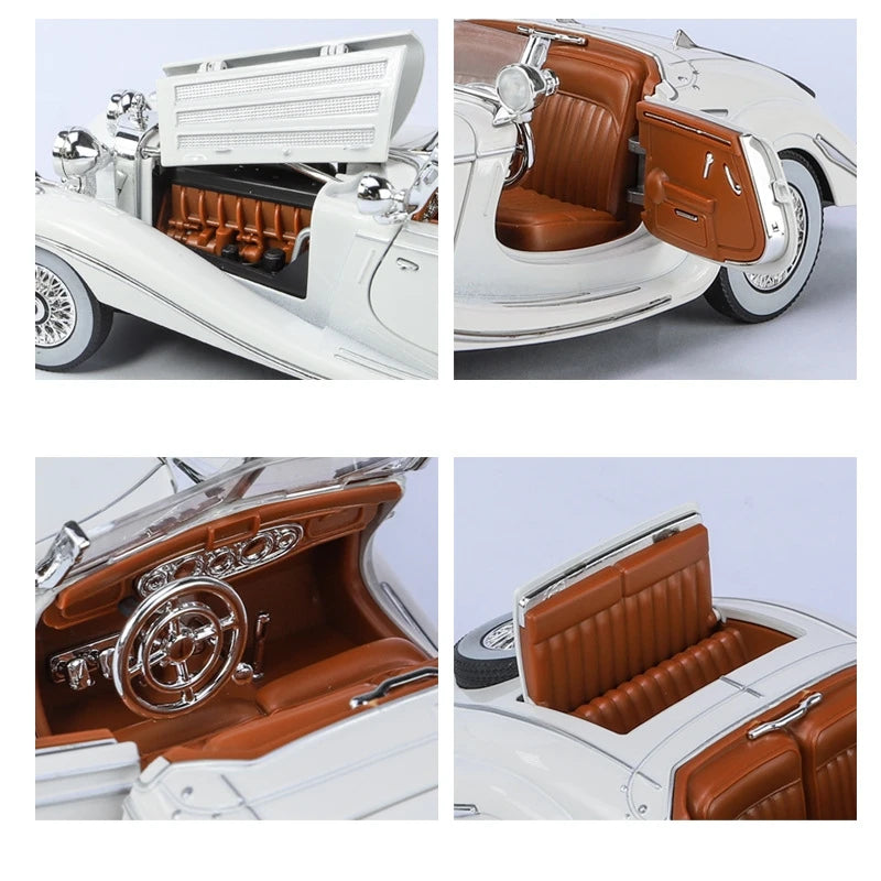 Miniatura Carro Mercedes Benz 500k Classic Vintage Metal com Som e Luz Escala 1:24