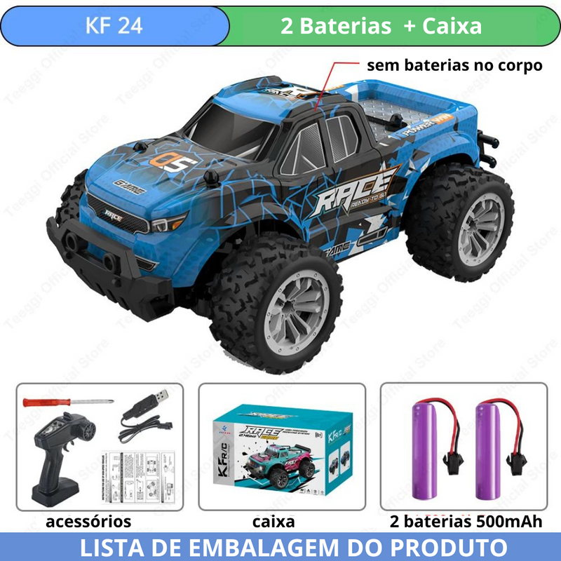 Brinquedo Carro Off-Road KF23 2.4G RC Com Luz LED 2WD KF24 Controle Remoto Escala 1:20