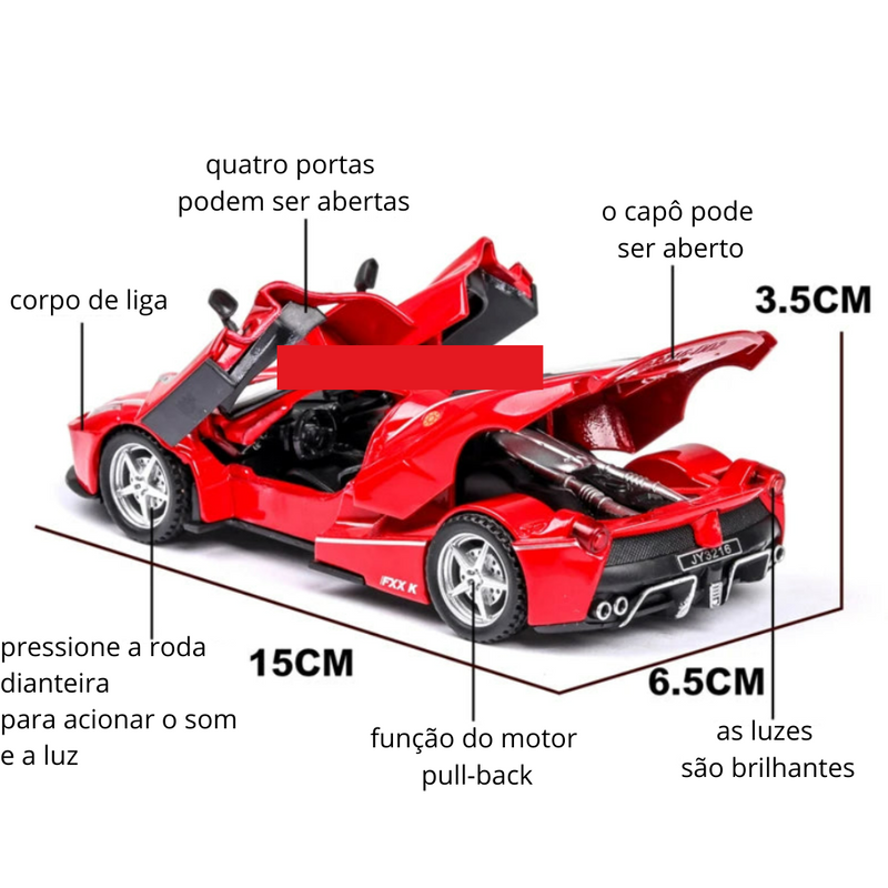 Miniatura LaFerrari FXXK Carro de liga Die Cast Toy  Modelo Pull Back Escala 1:32, Som e Luz