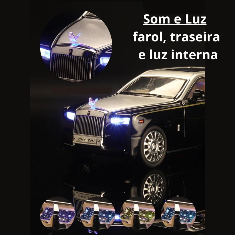 Miniatura Carro Fantasma Rolls Royce Metal Som e Luz Escala 1:24