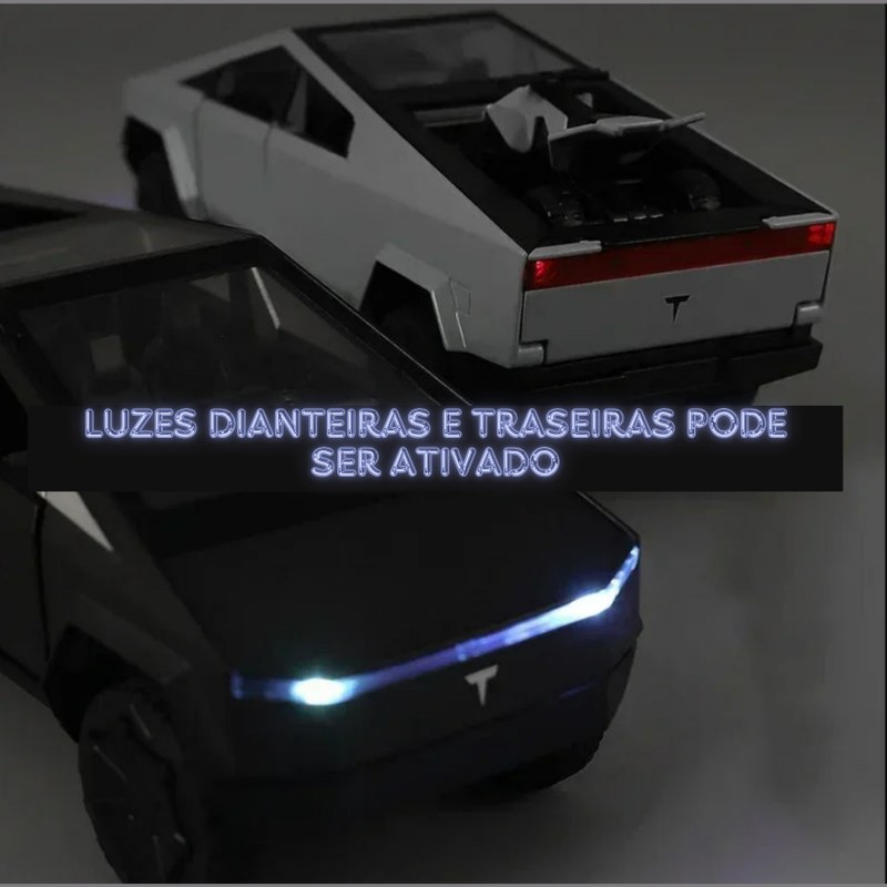 Cybertruck Pickup Trailer do Futuro, Metal Som e Luz Escala 1:32 + Carrinho de Presente