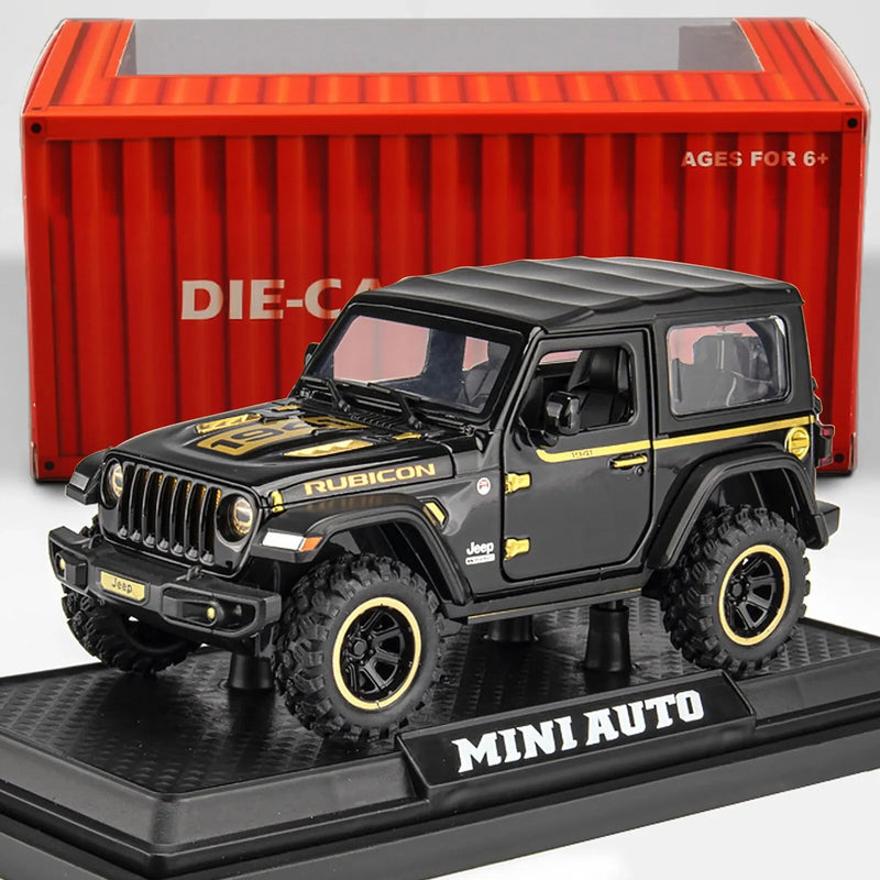 Miniatura Off-Road 7 portas Metal Wrangler Diecast Toy Escala 1:32, Som e luz, portas abertas