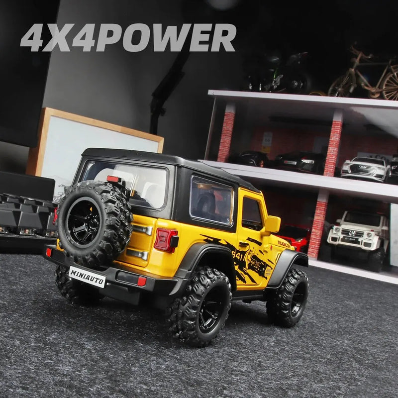 Miniatura Off-Road 7 portas Metal Wrangler Diecast Toy Escala 1:32, Som e luz, portas abertas